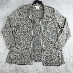 Vintage Exclusively Misook Cardigan 1X Cream Black Gold Marled Open Front 80s 90